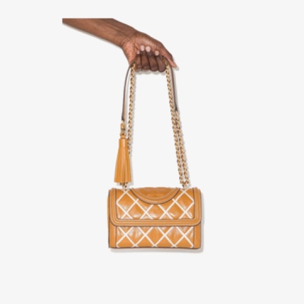 Tory Burch Fleming Tan Quilted Crossbody Bag
